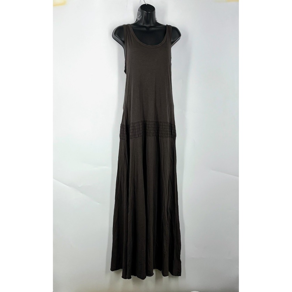 Enza Costa Womens Dark Brown Sleeveless Smocked Hip Maxi Tank Dress Brown Size L